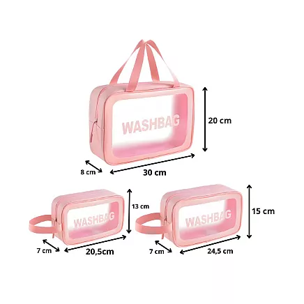 Travel cosmetic bag tourist set 3in1 transparent for cosmetics