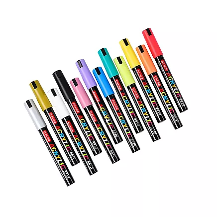 Acrylic markers set of 12 waterproof flamastry markers with ink