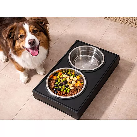 Raised double dog and cat bowl on a stand – 2x large, stainless steel