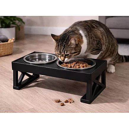 Raised double dog and cat bowl on a stand – 2x large, stainless steel