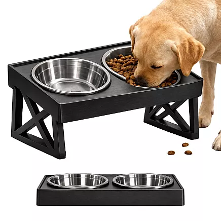 Raised double dog and cat bowl on a stand – 2x large, stainless steel