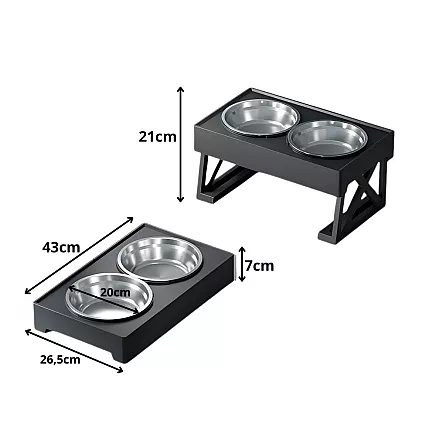 Raised double dog and cat bowl on a stand – 2x large, stainless steel