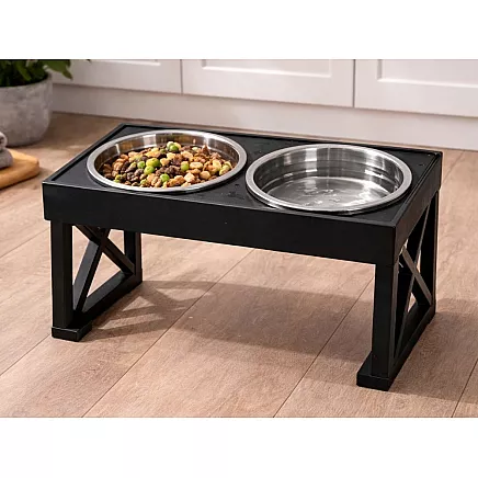Raised double dog and cat bowl on a stand – 2x large, stainless steel