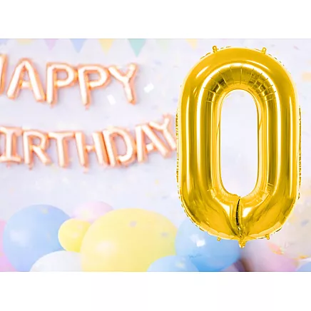 Golden number 0 foil balloon, 66cm – birthday party decoration