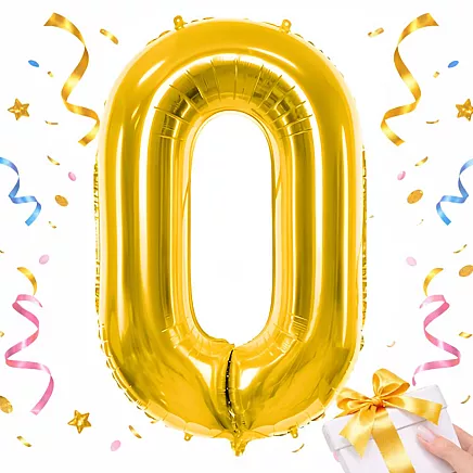 Golden number 0 foil balloon, 66cm – birthday party decoration