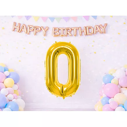 Golden number 0 foil balloon, 66cm – birthday party decoration