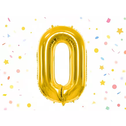 Golden number 0 foil balloon, 66cm – birthday party decoration