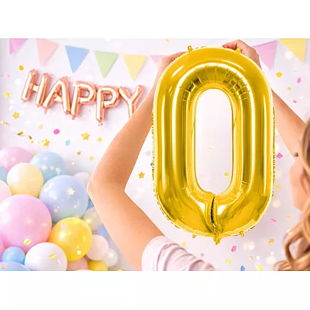 Golden number 0 foil balloon, 66cm – birthday party decoration