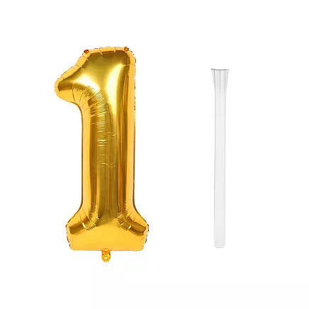 Golden number 1 foil balloon, 66cm – birthday party decoration