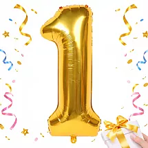 Golden number 1 foil balloon, 66cm – birthday party decoration