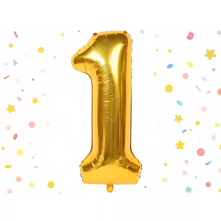 Golden number 1 foil balloon, 66cm – birthday party decoration