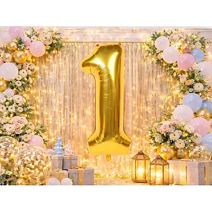 Golden number 1 foil balloon, 66cm – birthday party decoration