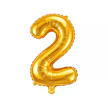 Golden number 2 foil balloon, 66cm – birthday party decoration