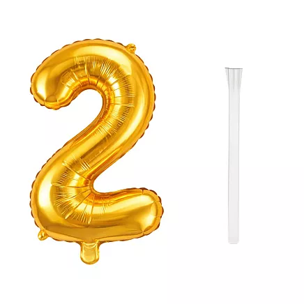 Golden number 2 foil balloon, 66cm – birthday party decoration