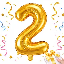 Golden number 2 foil balloon, 66cm – birthday party decoration