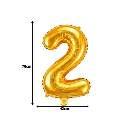Golden number 2 foil balloon, 66cm – birthday party decoration