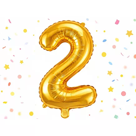 Golden number 2 foil balloon, 66cm – birthday party decoration