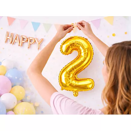 Golden number 2 foil balloon, 66cm – birthday party decoration