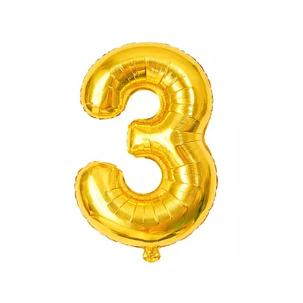 Golden number 3 foil balloon, 66cm – birthday party decoration