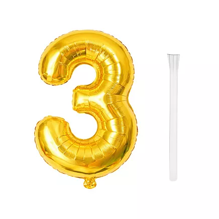 Golden number 3 foil balloon, 66cm – birthday party decoration