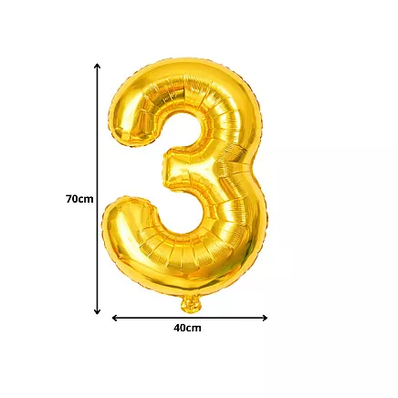 Golden number 3 foil balloon, 66cm – birthday party decoration