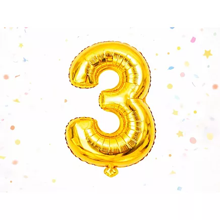 Golden number 3 foil balloon, 66cm – birthday party decoration