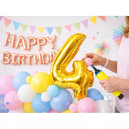 Golden number 4 foil balloon, 66cm – birthday party decoration