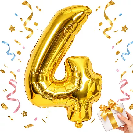 Golden number 4 foil balloon, 66cm – birthday party decoration