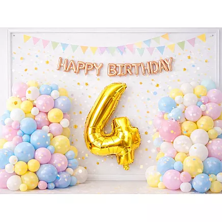 Golden number 4 foil balloon, 66cm – birthday party decoration