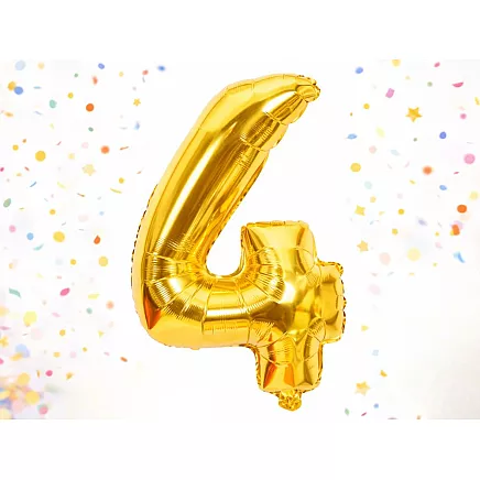 Golden number 4 foil balloon, 66cm – birthday party decoration