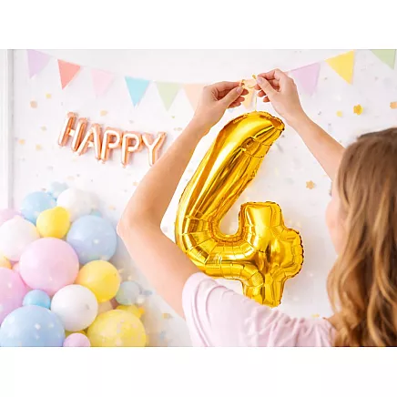 Golden number 4 foil balloon, 66cm – birthday party decoration