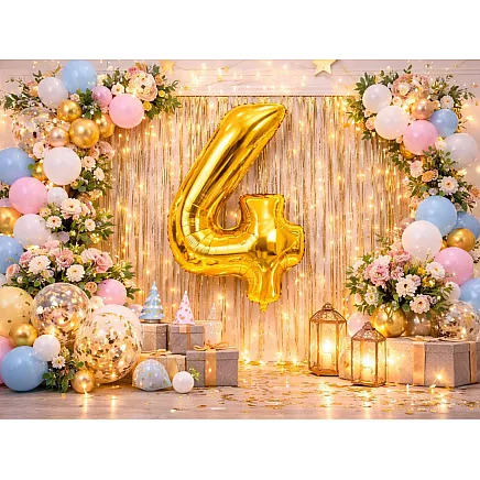 Golden number 4 foil balloon, 66cm – birthday party decoration