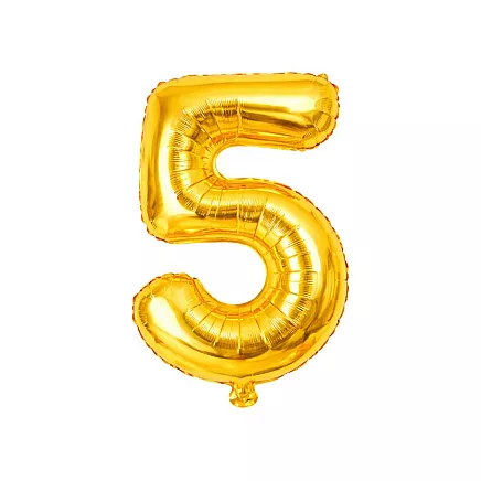 Golden number 5 foil balloon, 66cm – birthday party decoration