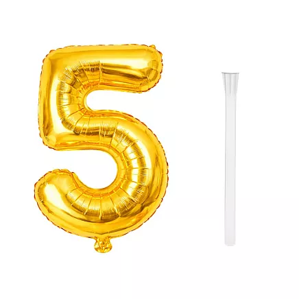 Golden number 5 foil balloon, 66cm – birthday party decoration