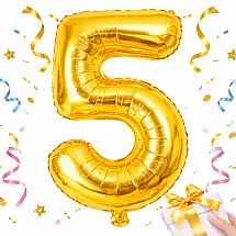 Golden number 5 foil balloon, 66cm – birthday party decoration