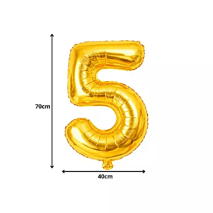 Golden number 5 foil balloon, 66cm – birthday party decoration