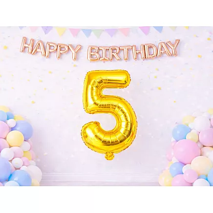 Golden number 5 foil balloon, 66cm – birthday party decoration
