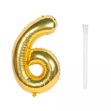 Golden number 6 foil balloon, 66cm – birthday party decoration