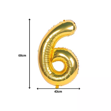Golden number 6 foil balloon, 66cm – birthday party decoration