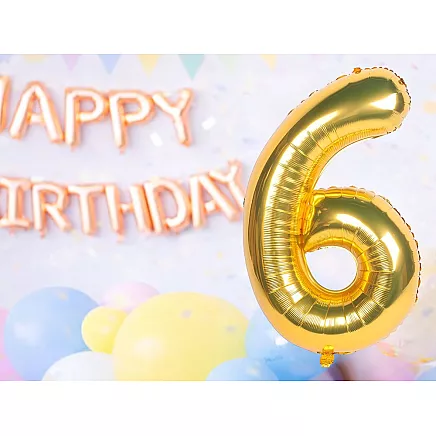 Golden number 6 foil balloon, 66cm – birthday party decoration