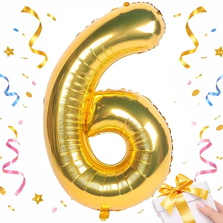 Golden number 6 foil balloon, 66cm – birthday party decoration