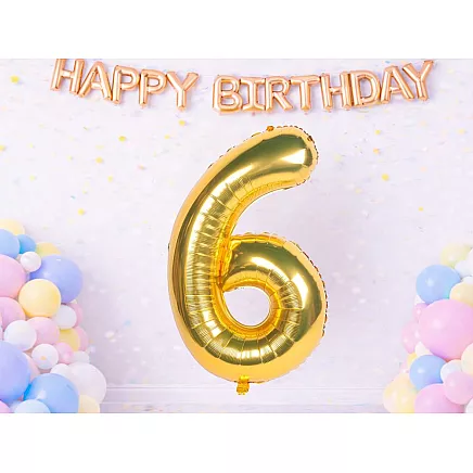 Golden number 6 foil balloon, 66cm – birthday party decoration