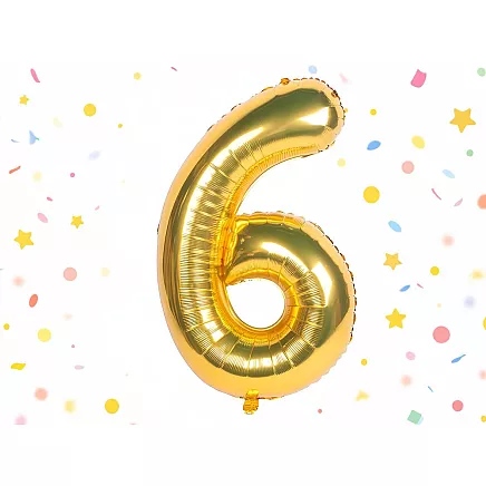 Golden number 6 foil balloon, 66cm – birthday party decoration