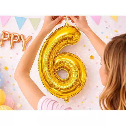 Golden number 6 foil balloon, 66cm – birthday party decoration