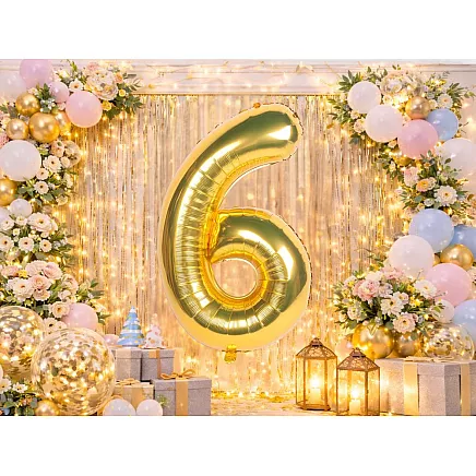 Golden number 6 foil balloon, 66cm – birthday party decoration