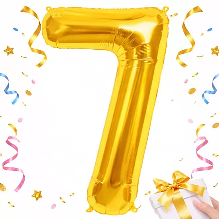 Golden number 7 foil balloon, 66cm – birthday party decoration