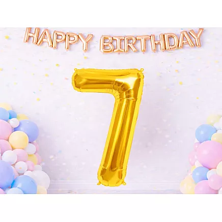Golden number 7 foil balloon, 66cm – birthday party decoration