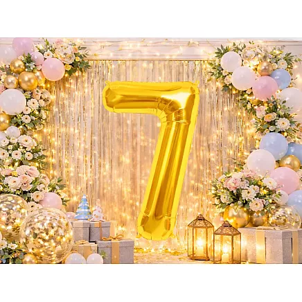 Golden number 7 foil balloon, 66cm – birthday party decoration
