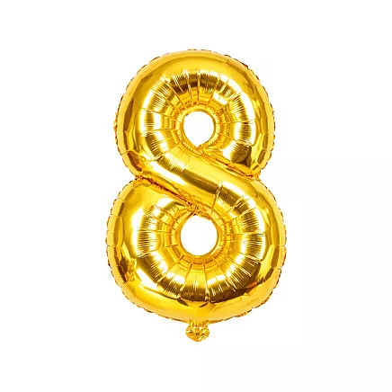 Golden number 8 foil balloon, 66cm – birthday party decoration