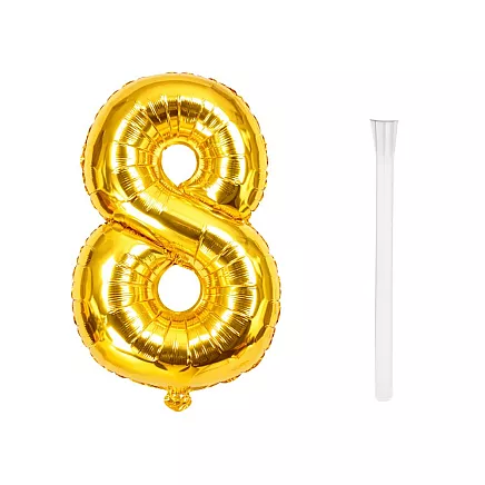 Golden number 8 foil balloon, 66cm – birthday party decoration
